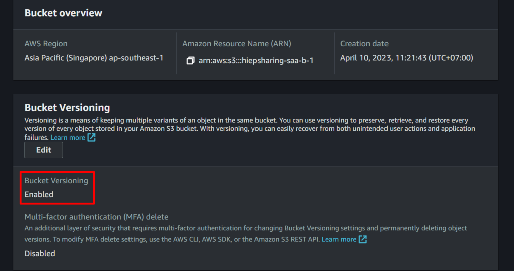 Hướng dẫn bật versioning trên AWS S3 - Hiệp Phạm Blog
